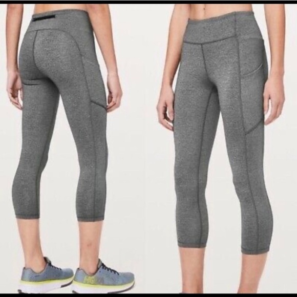 Pants - Lululemon Speed Up Crop Leggings Heathered Gray Black Luxtreme Pockets